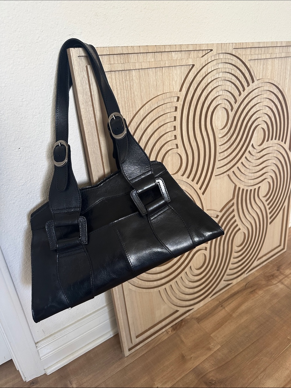 Patricia Nash Black Leather Buckle Satchel - Picture 3 of 13